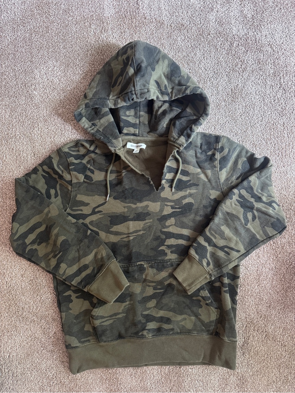 Camo Hooded Pullover Sweatshirt - Olive Green